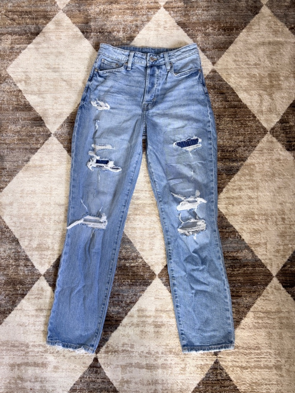 Light Blue Distressed Straight-Leg Women's Jeans